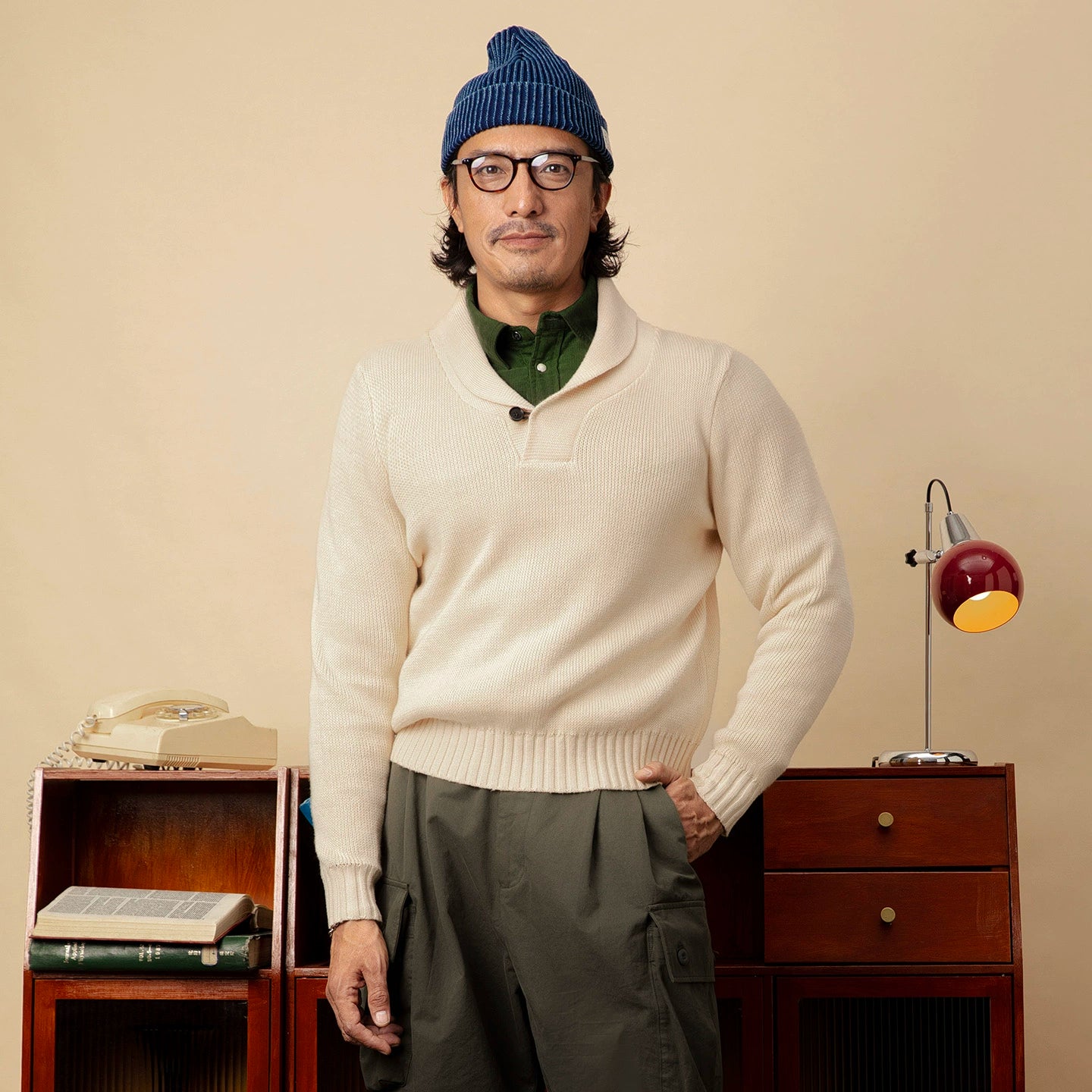 SOARIN英伦复古青果领毛衣男华夫格套头休闲简约百搭针织衫毛线衣