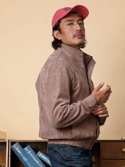 SOARIN美式工装立领鹿皮绒外套男 复古麂皮休闲宽松飞行员夹克冬