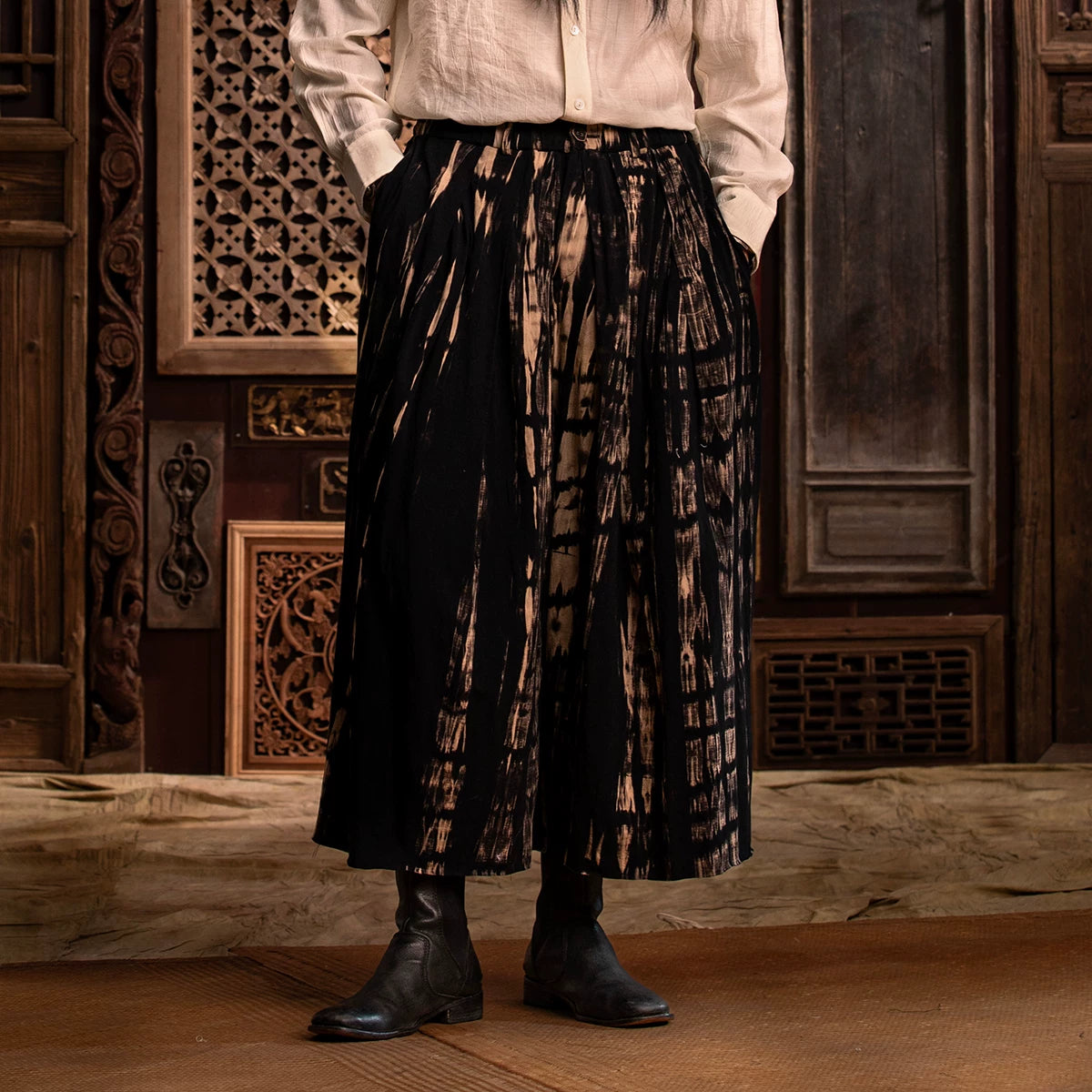 SOARIN WORLD Gai Yu Xia Heritage Series Relaxed Fit Cotton Blend Straight-Leg Trousers DCZ233TF68