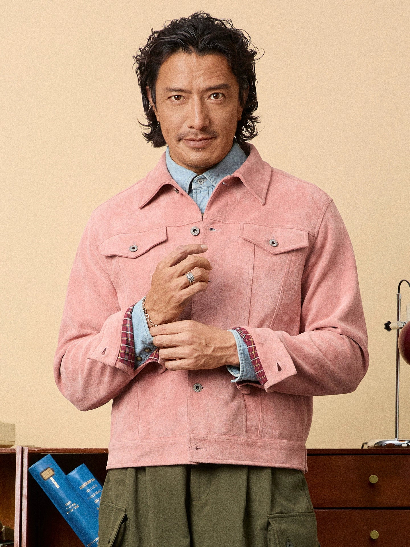 SOARIN美式工装鹿皮绒夹克男阿美咔叽机车服短款复古牛仔外套