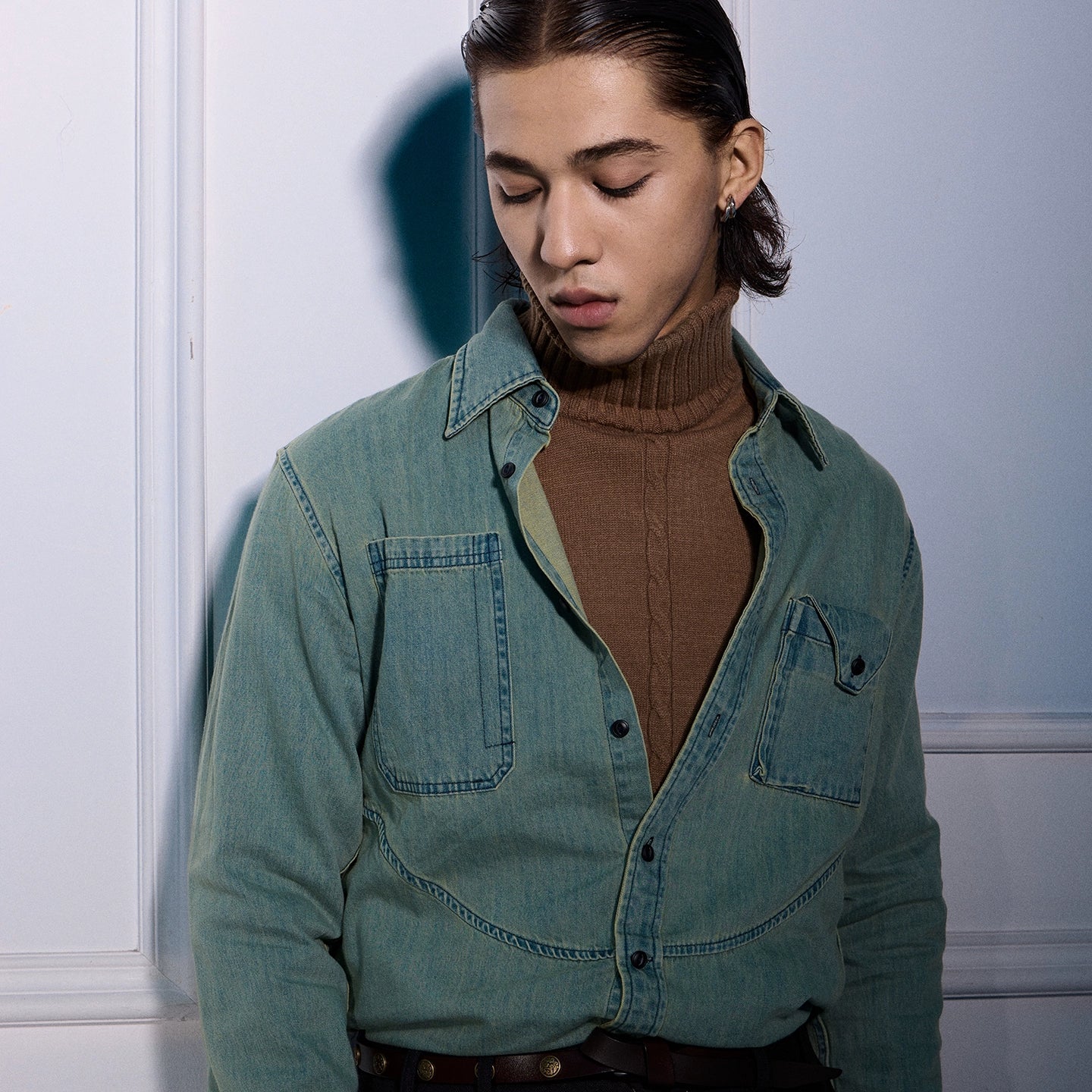 SOARIN【炒色做旧感】美式丹宁牛仔衬衫男设计感痞帅工装长袖衬衣