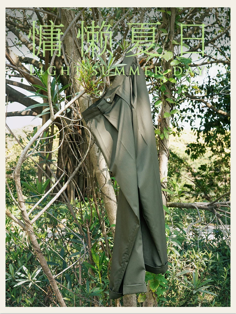 SOARIN Casual Vintage Wide Leg Polyester Cotton Trousers JUKZ252TF211