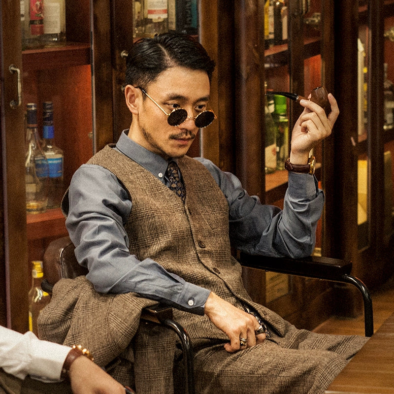 SOARIN复古英伦风格子马甲男 浴血黑帮商务休闲修身西装背心马夹