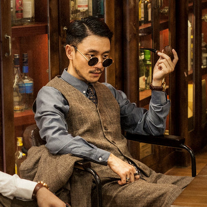 SOARIN复古英伦风格子马甲男 浴血黑帮商务休闲修身西装背心马夹