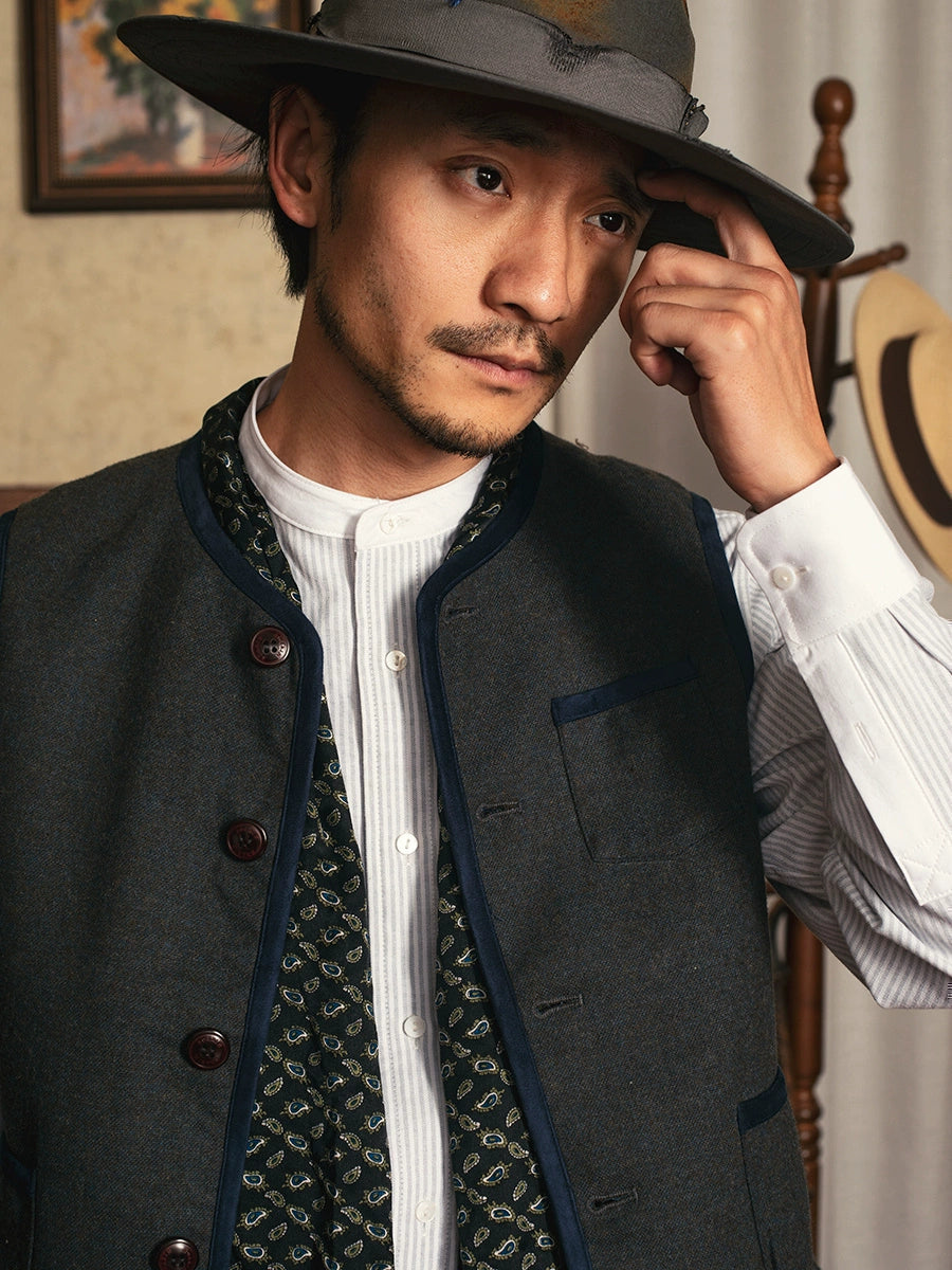 SOARIN美式复古羊毛马甲背心男 秋冬阿美咔叽工装毛呢子马夹坎肩