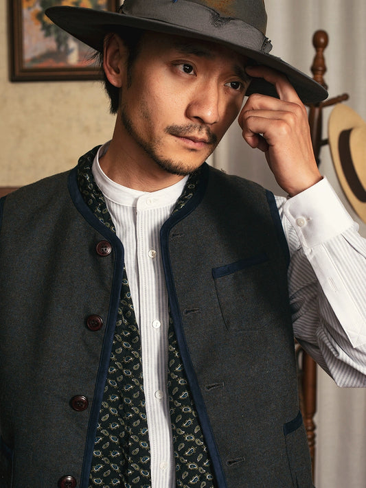 SOARIN美式复古羊毛马甲背心男 秋冬阿美咔叽工装毛呢子马夹坎肩