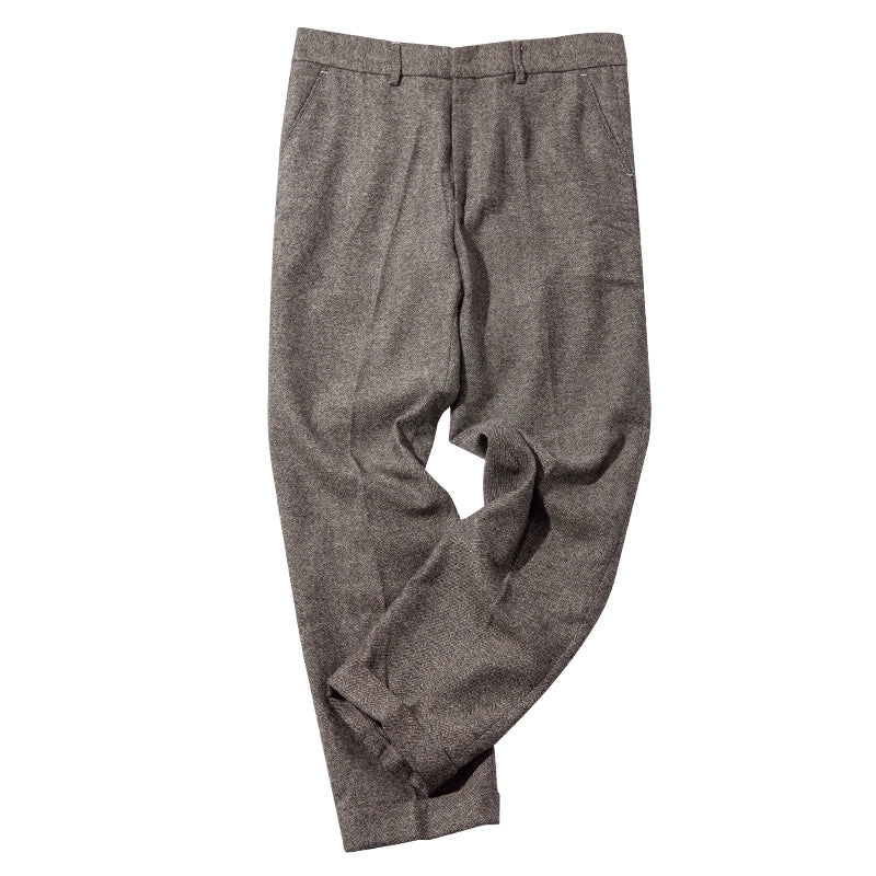 SOARIN英伦复古人字纹九分西装裤男 粗花呢痞帅商务修身直筒9分裤