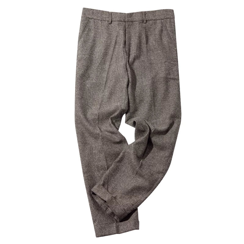 SOARIN Casual Retro Loose Fit Herringbone Tweed Suit Trousers  JS73F52