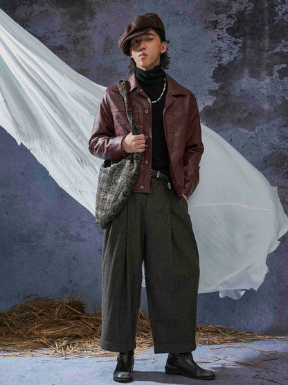 SOARIN British Vintage Tapered Fit Herringbone Wool Blend Pleated Trousers  DCZ233TF71