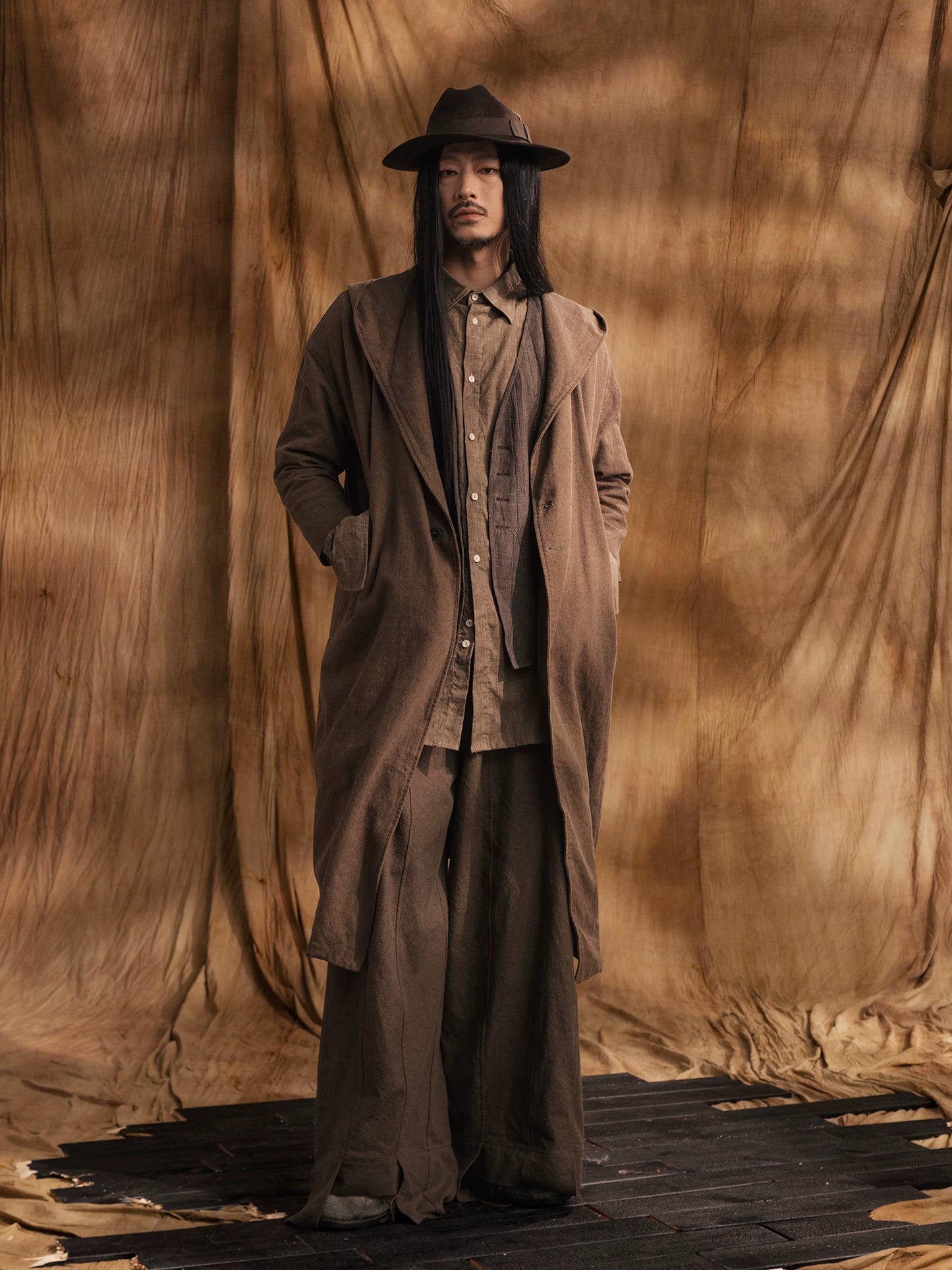 SOARIN WORLD gai yu xia Series Loose Fit Linen Cotton Blend Hooded Coat DCZ233TDY06