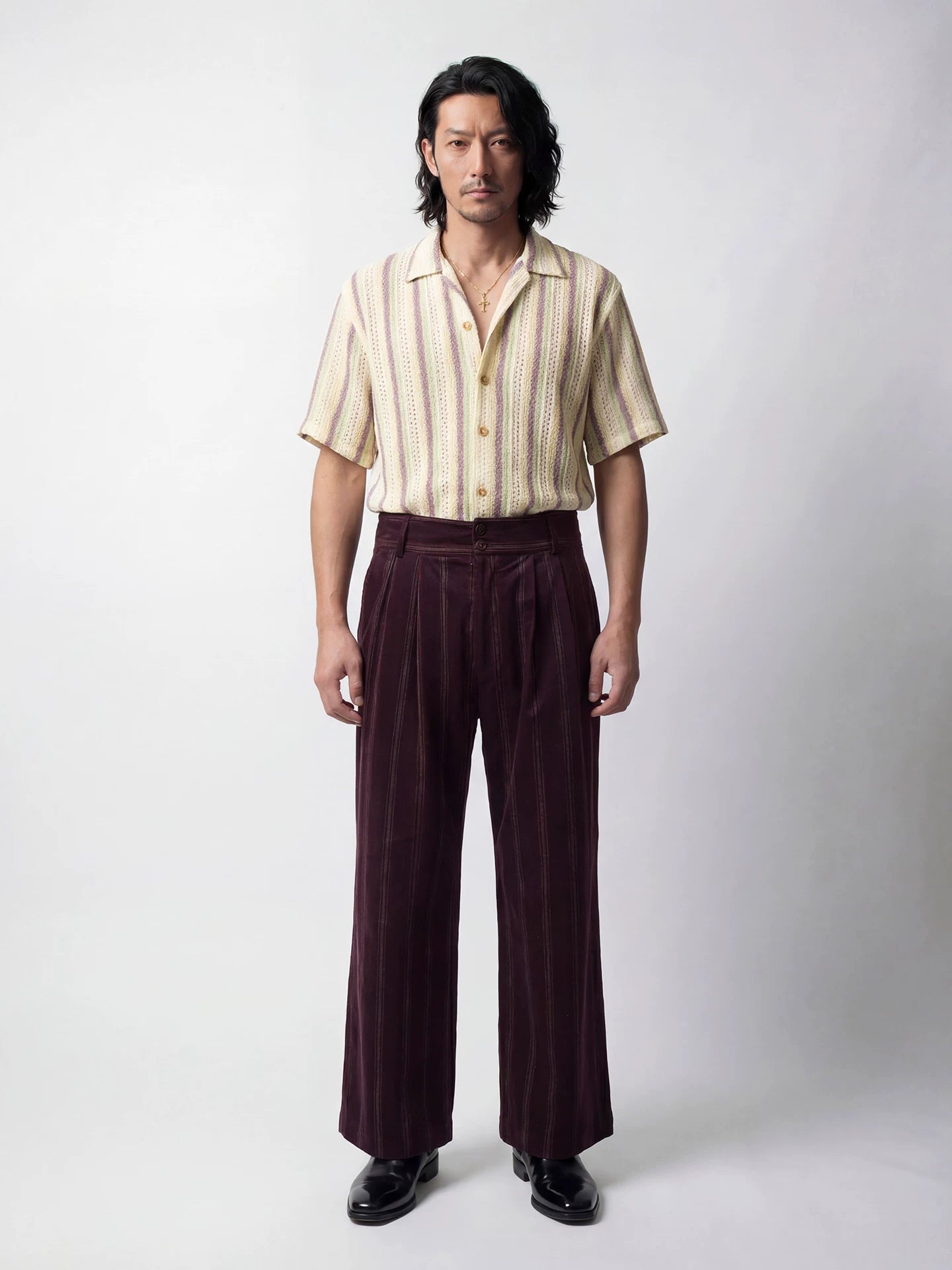 SOARIN British Retro Relaxed Fit Pinstripe Corduroy Wide Leg Trousers  JITZ262TF273