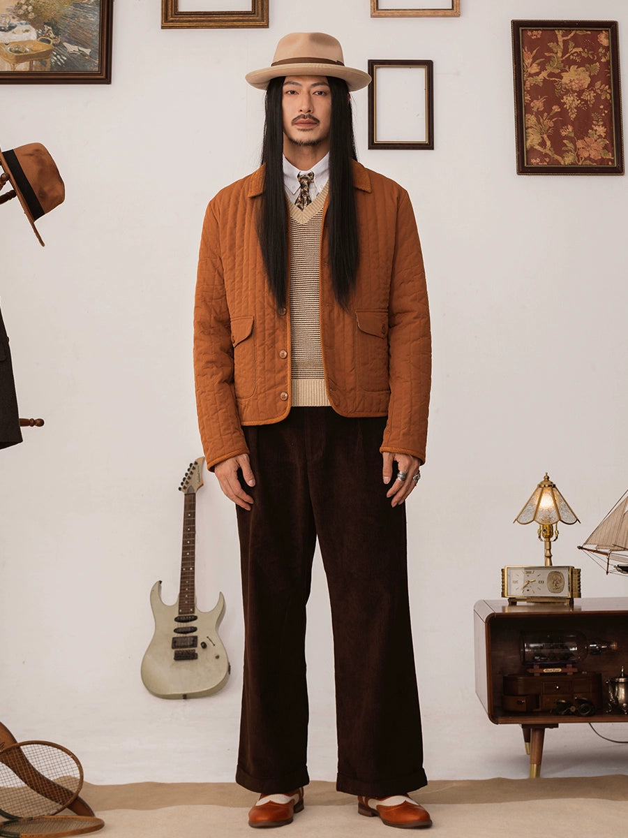 SOARIN美式工装复古绗缝棉服外套男 经典款休闲宽松条纹棉袄夹克