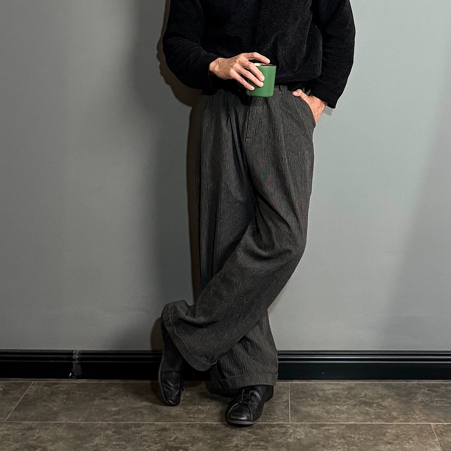 SOARIN英伦风复古条纹高腰裤男 好莱坞纯棉休闲直筒宽松西装长裤