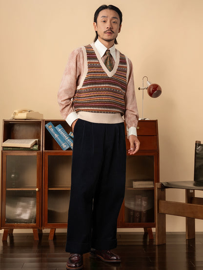 SOARIN英伦复古费尔岛针织马甲男老钱风绅装商务保暖叠穿毛衣背心