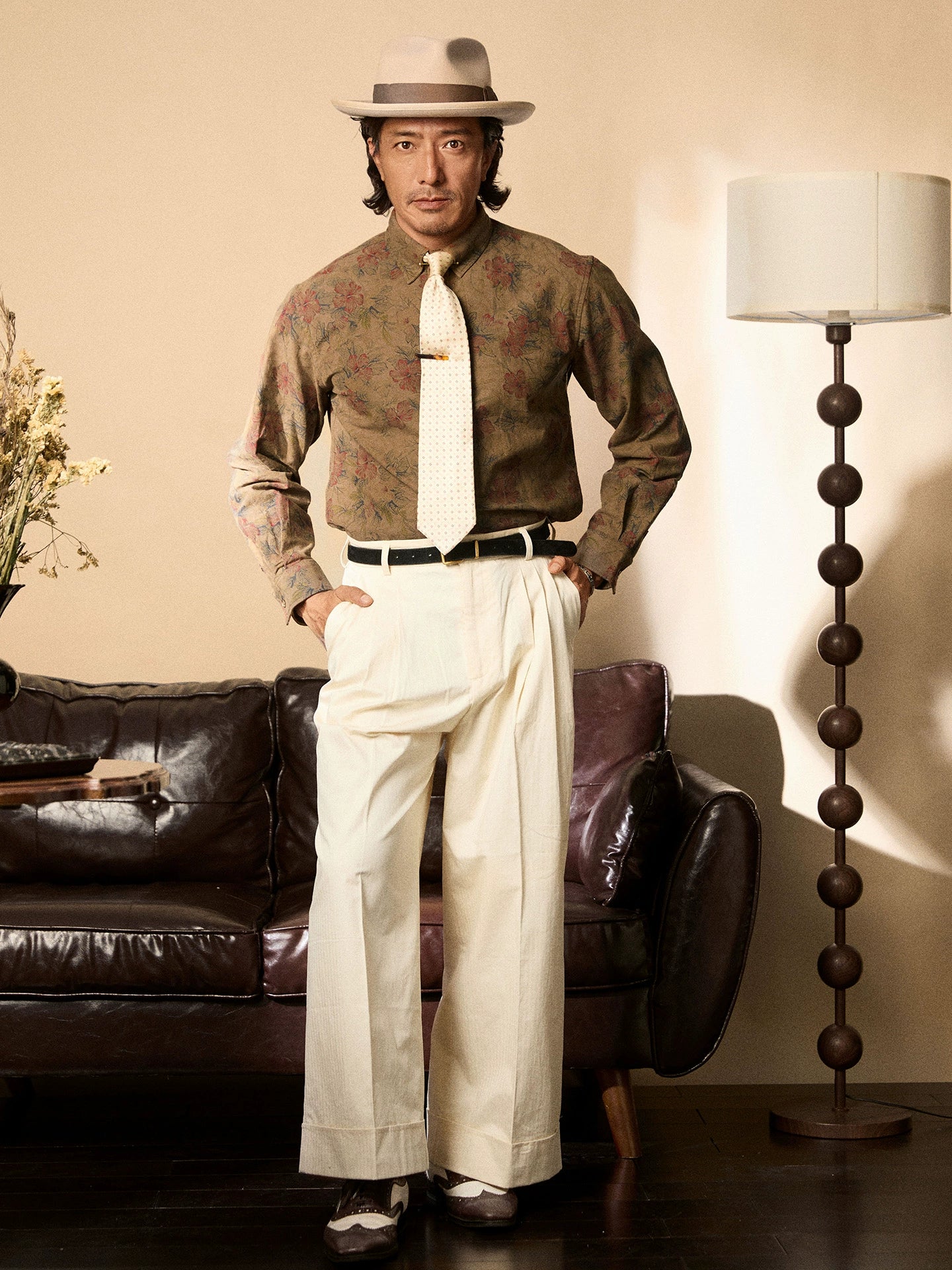 SOARIN复古老钱风印花长袖衬衫男高级感法式休闲雅痞玫瑰碎花衬衣