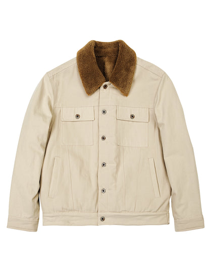 SOARIN美式复古翻领帆布羊羔绒夹克男 阿美咔叽摇粒绒飞行员外套