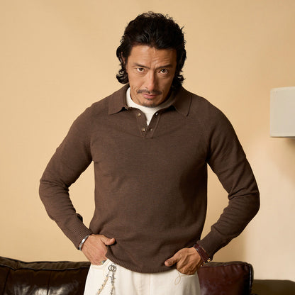 SOARIN英伦风复古polo长袖针织衫男 轻奢感翻领商务休闲套头毛衣