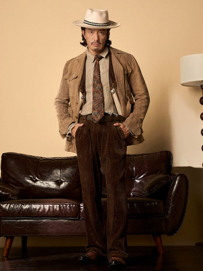 SOARIN Amekaji Vintage Regular Fit Ramie Cotton Safari Jacket Z93W204