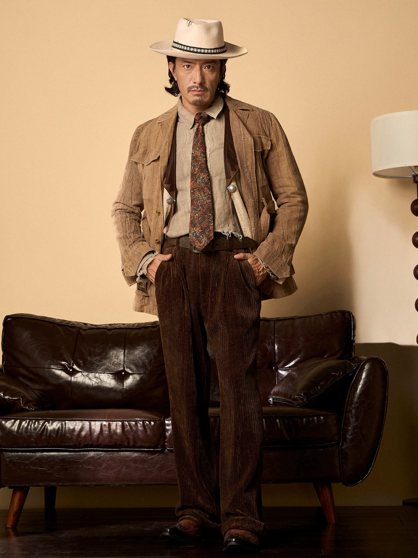 SOARIN Amekaji Vintage Regular Fit Ramie Cotton Safari Jacket Z93W204