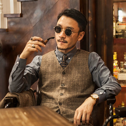 SOARIN复古英伦风格子马甲男 浴血黑帮商务休闲修身西装背心马夹