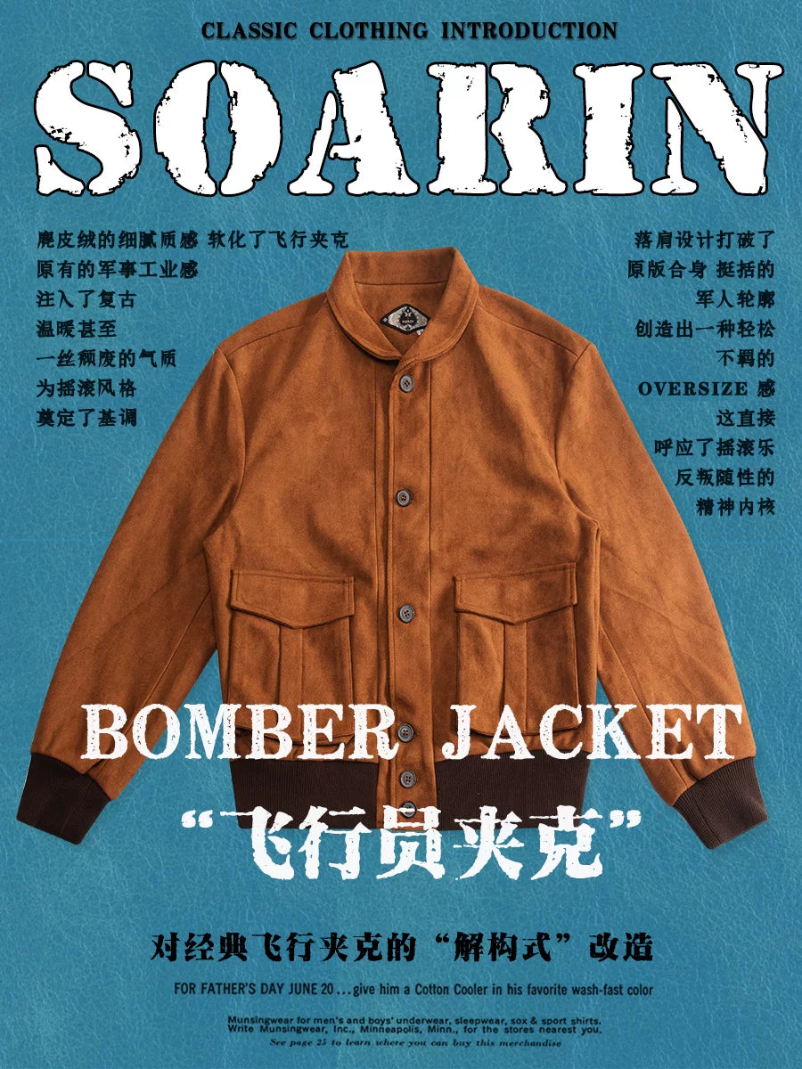 SOARIN Rock Vintage Oversized Faux Suede Bomber Jacket   CO203J324