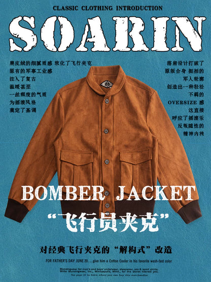SOARIN Rock Vintage Oversized Faux Suede Bomber Jacket   CO203J324