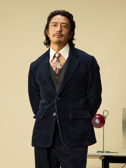 SOARIN英伦复古灯芯绒西装外套男 高级感绅士商务正装修身单西服