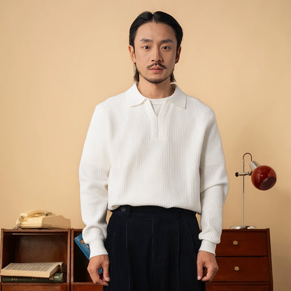 【华夫格】SOARIN英式绅装polo长袖针织衫男翻领肌理感通勤毛衣