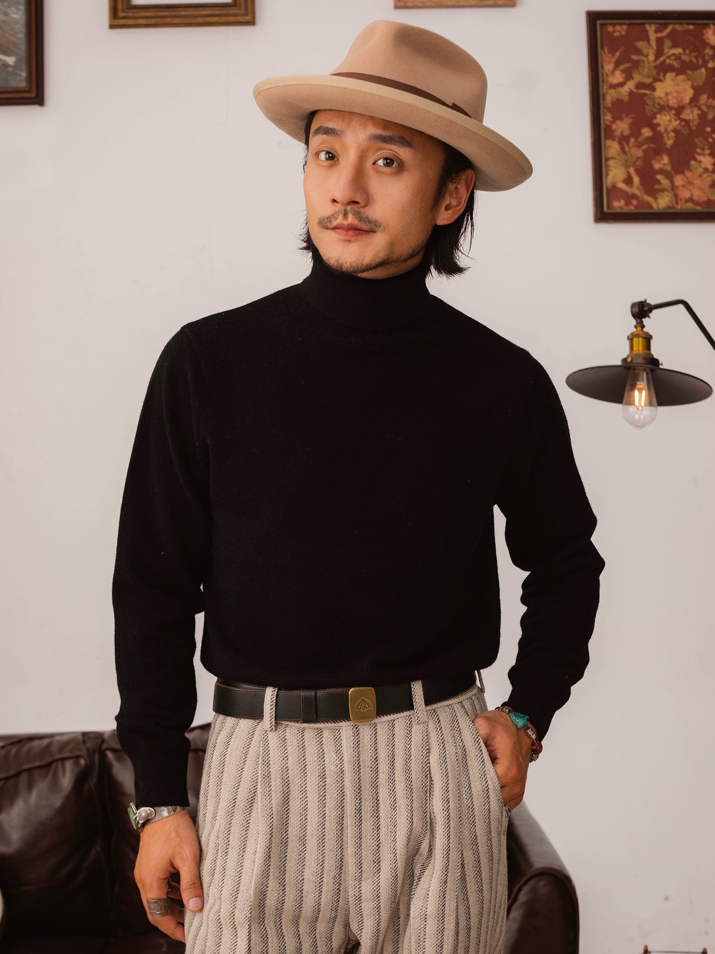 SOARIN【棉羊毛】英伦风复古高领针织毛衣男 冬季保暖内搭打底衫