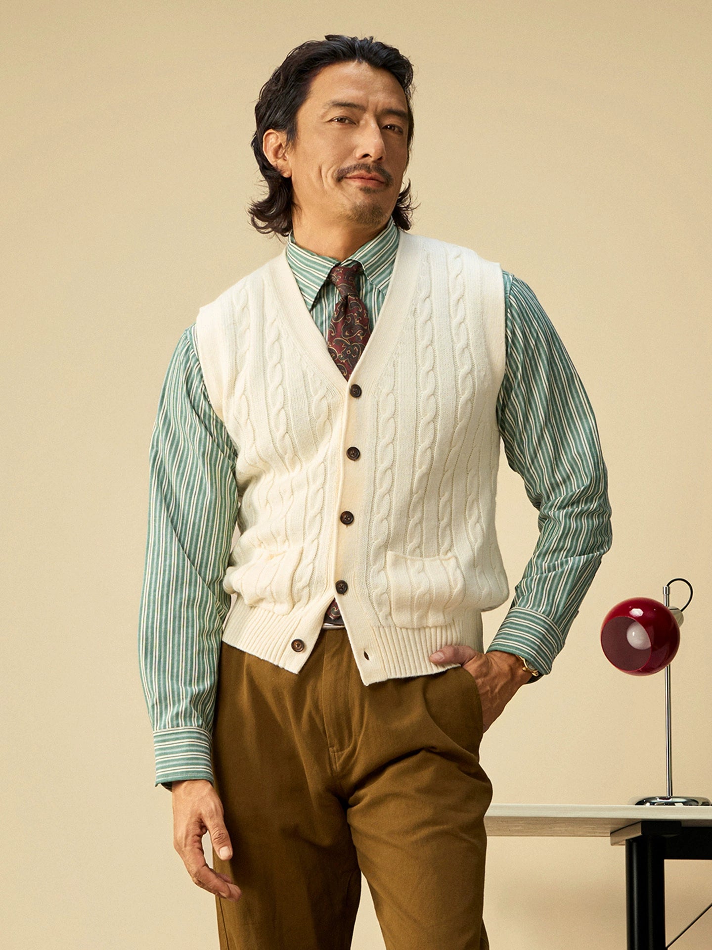 【四色】SOARIN英伦复古老钱风针织毛衣背心男立体绞花毛线衣马甲