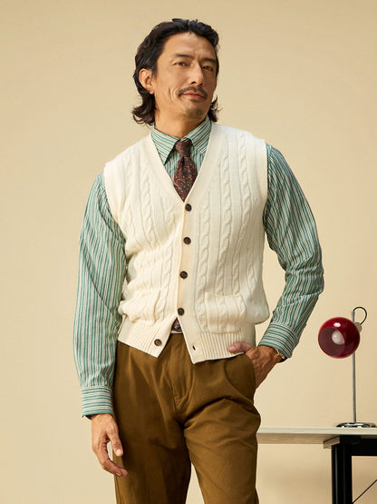 【四色】SOARIN英伦复古老钱风针织毛衣背心男立体绞花毛线衣马甲
