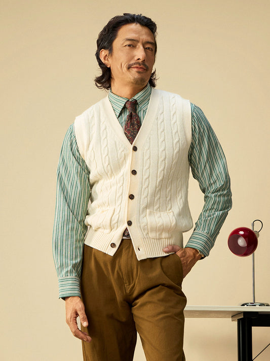 【四色】SOARIN英伦复古老钱风针织毛衣背心男立体绞花毛线衣马甲