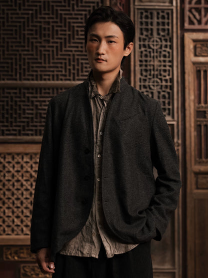 SOARIN WORLD Gai Yu Xia Heritage Series Relaxed Fit Wool Blend Stand Collar Jacket DCZ233TXZ46
