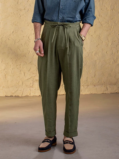 SOARIN Vintage Casual Loose Tapered Fit Polyester Trousers JITZ2423F137