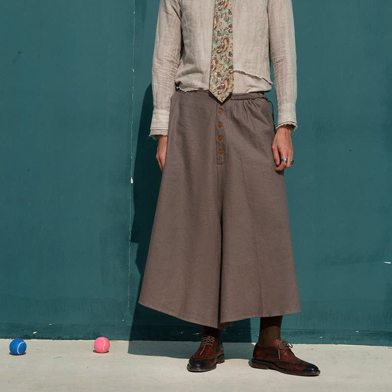 SOARIN WORLD Gai Yu Xia Avant-Garde Minimalist Wide-Leg Linen-Blend Culottes Z203F372