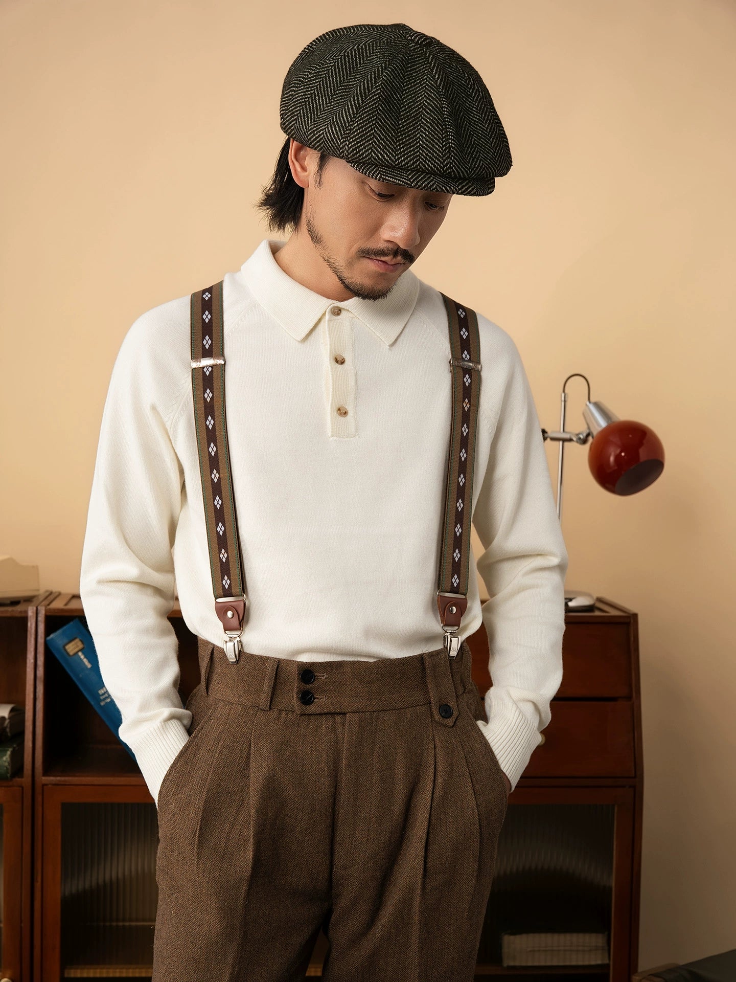 SOARIN英伦风复古polo长袖针织衫男 轻奢感翻领商务休闲套头毛衣