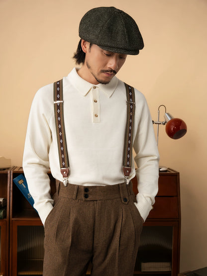 SOARIN英伦风复古polo长袖针织衫男 轻奢感翻领商务休闲套头毛衣