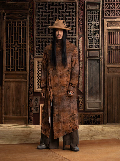 SOARIN Gai Yu Xia Series Loose Distressed Printed Funnel-Neck Long Coat DCZ233TC148