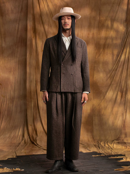 SOARIN WORLD Gai Yu Xia Vintage Heritage Relaxed Fit Wool Blend Herringbone Blazer DCZ233TXZ21