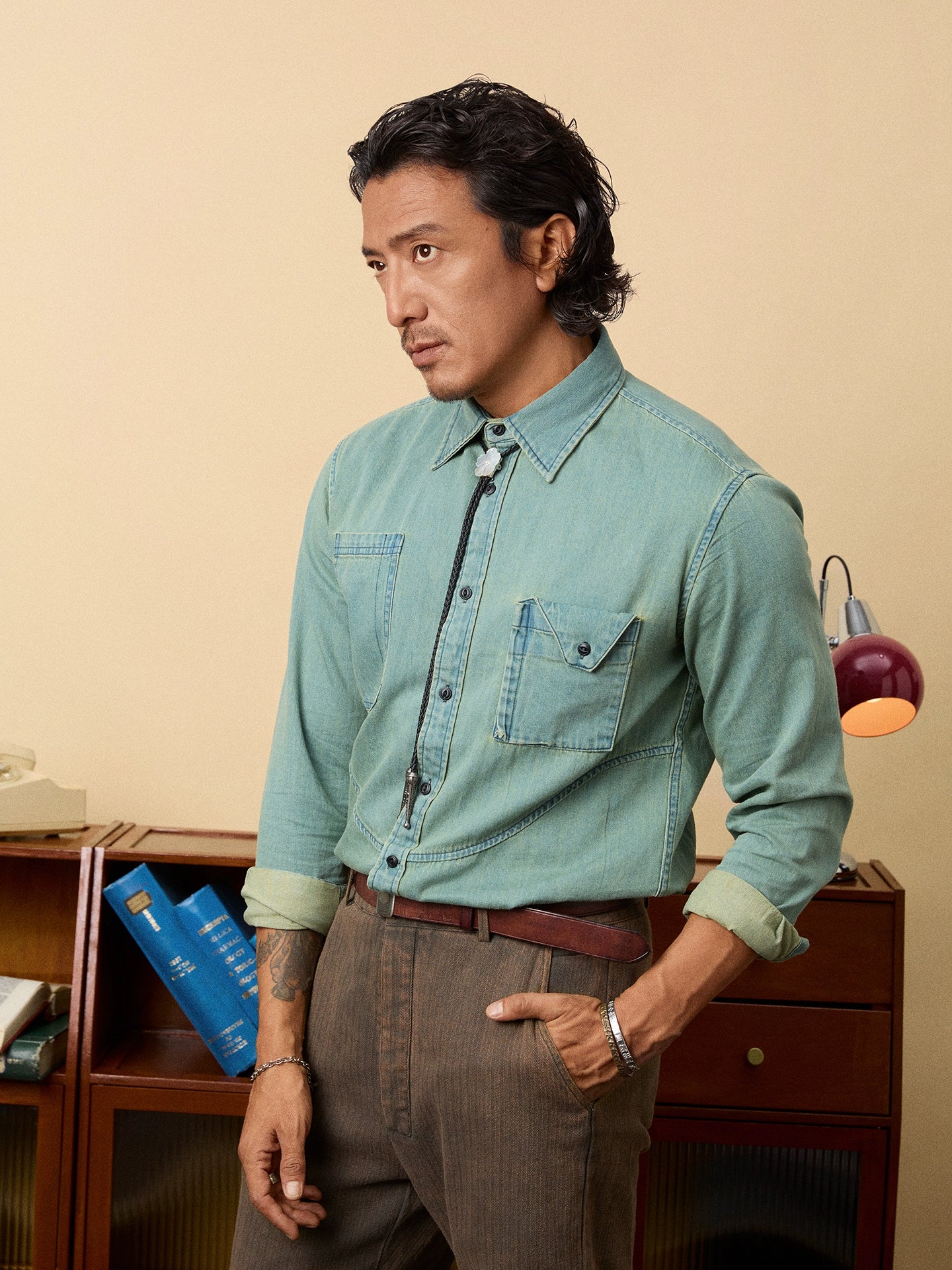 SOARIN【炒色做旧感】美式丹宁牛仔衬衫男设计感痞帅工装长袖衬衣