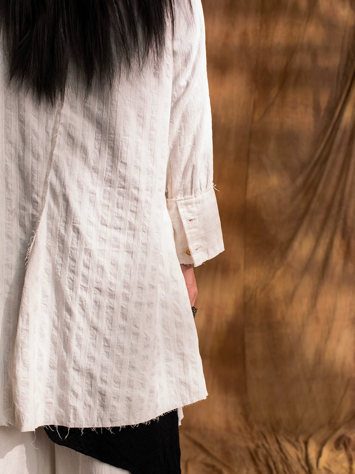 SOARIN WORLD GAI YU XIA Series Loose Fit Long Shirt Jacquard Linen Cotton Blend Long Sleeve Shirt DCZ233TC151