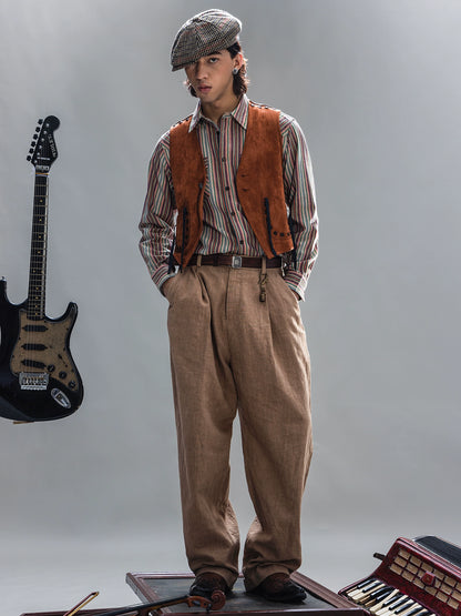 Soarin Western-Style Suede Vest Retro Indian-Inspired Distressed Hunting Jacket Suede Vest