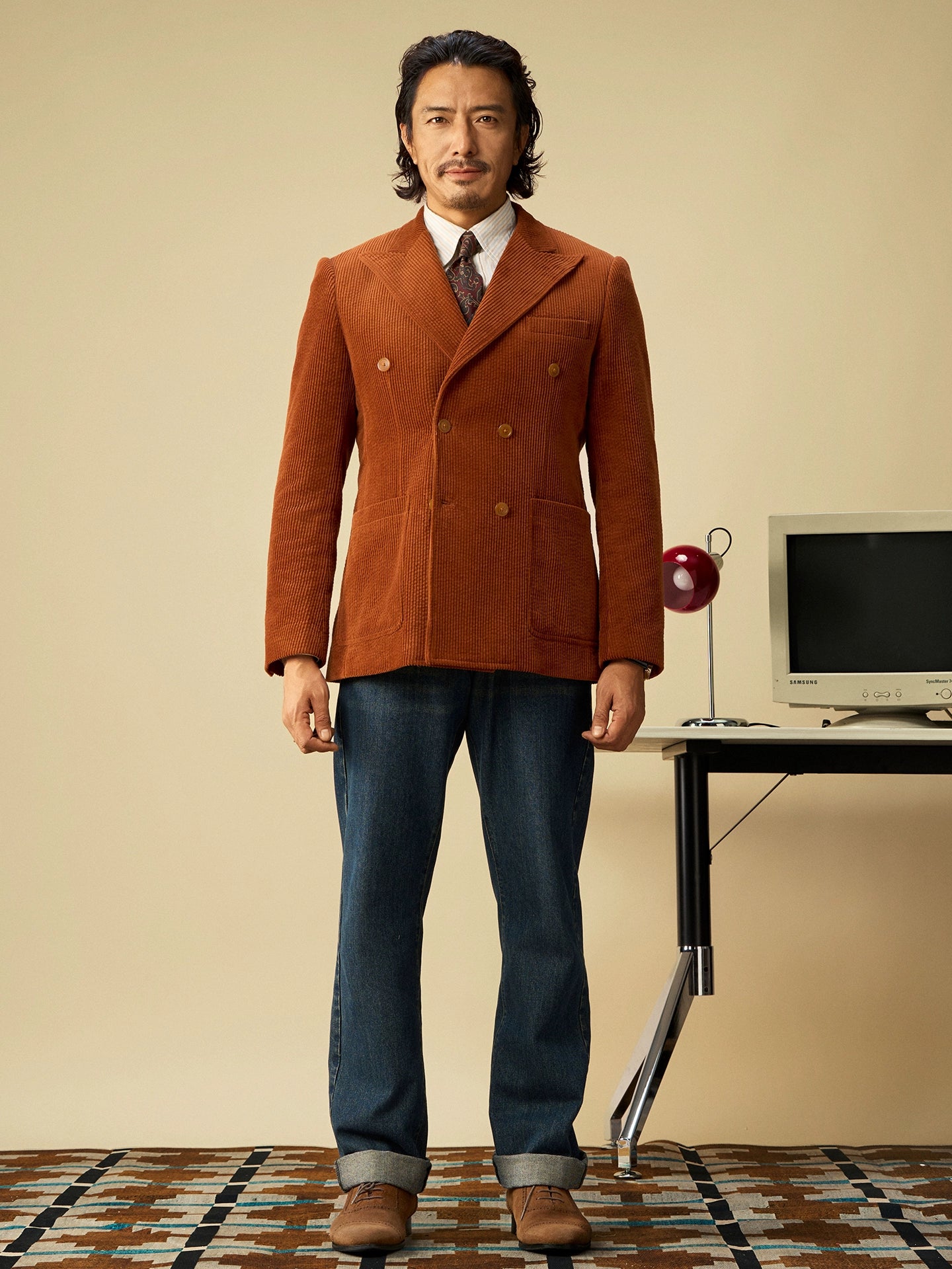 SOARIN英伦风复古灯芯绒西装外套男 老钱风绅士商务双排扣单西服