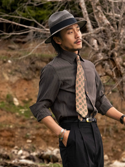 SOARIN英伦风高级感法式衬衫男复古雅痞免烫垂感西装条纹长袖衬衣