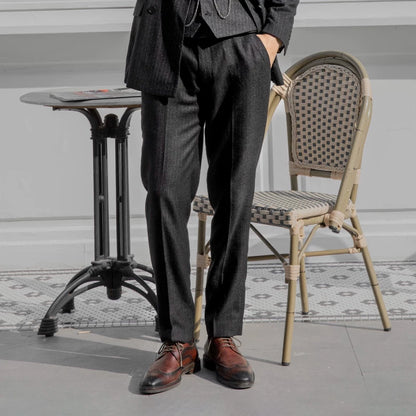 SOARIN Vintage Gentleman Tapered Fit Pinstripe Woolen Suit Trousers  DY63F07