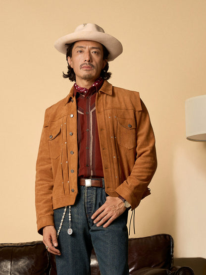 SOARIN美式西部牛仔风麂皮绒夹克男 重磅复古鹿皮飞行员短款外套