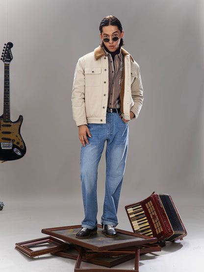 SOARIN美式复古泛白水洗蓝牛仔裤男 秋冬直筒宽松休闲工装长裤