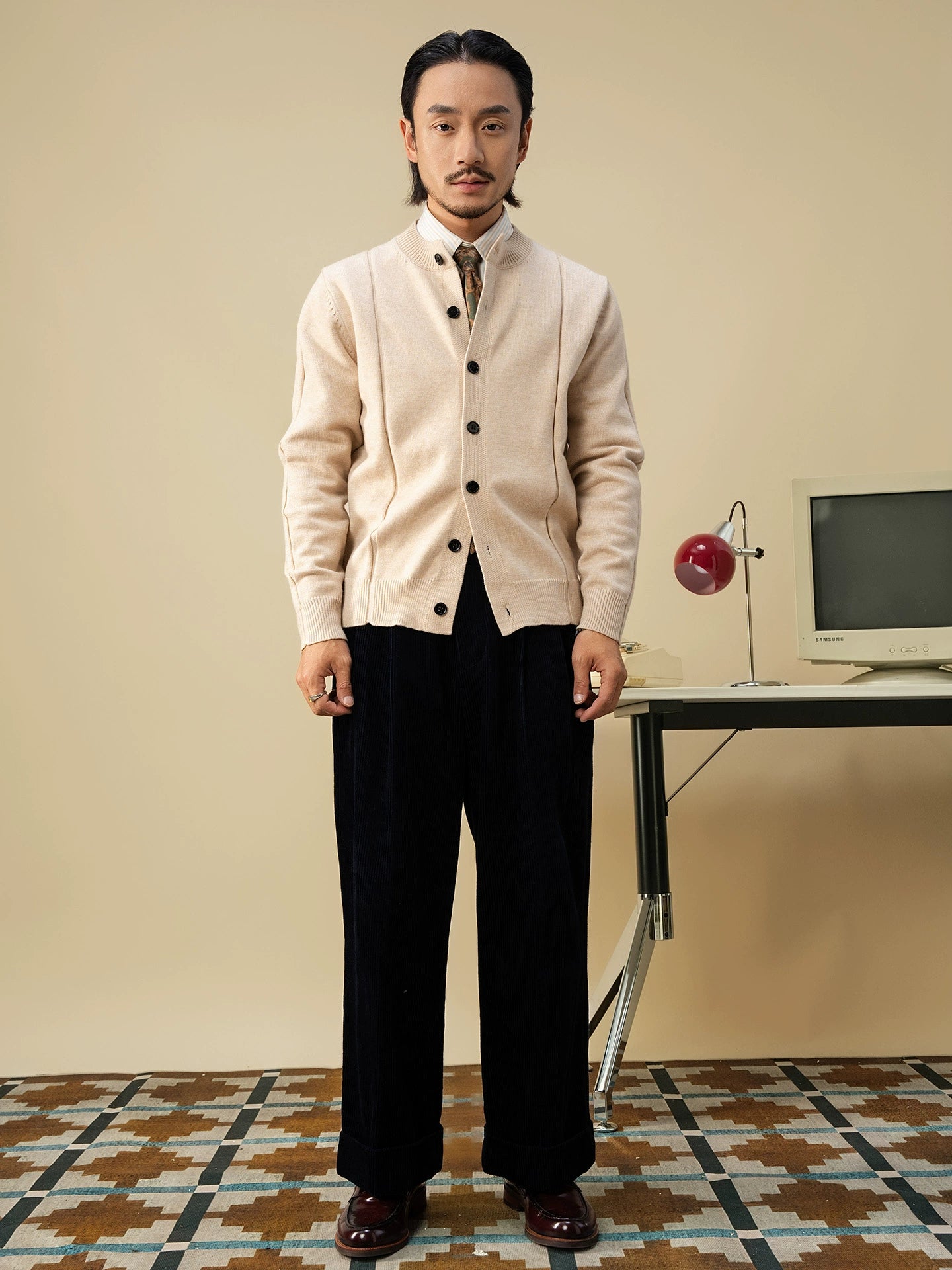 SOARIN英伦风复古圆领针织开衫男 绅士商务休闲修身通勤毛衣外套