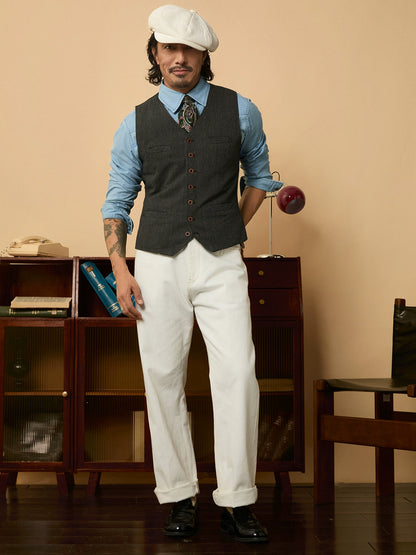 SOARIN【断点条纹】英伦复古西装马甲男 老钱风商务休闲马夹背心