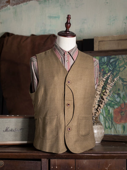 SOARIN美式复古格子马甲背心男 阿美咔叽休闲工装格纹西装马夹冬